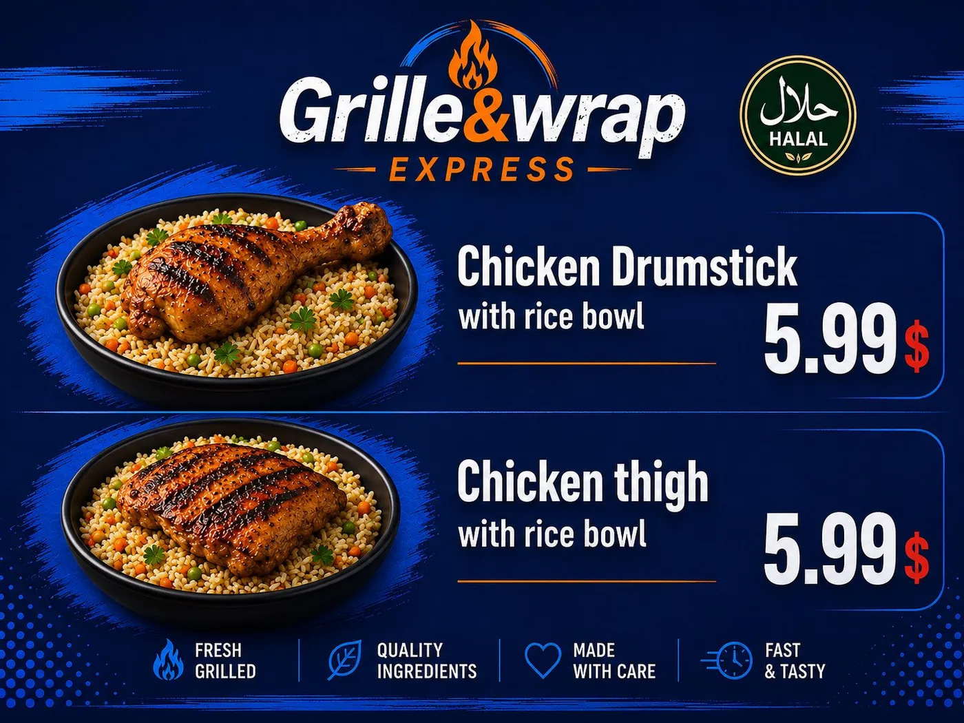 Chicken Drumstick and Chicken Thigh with rice bowls — 5.99 each